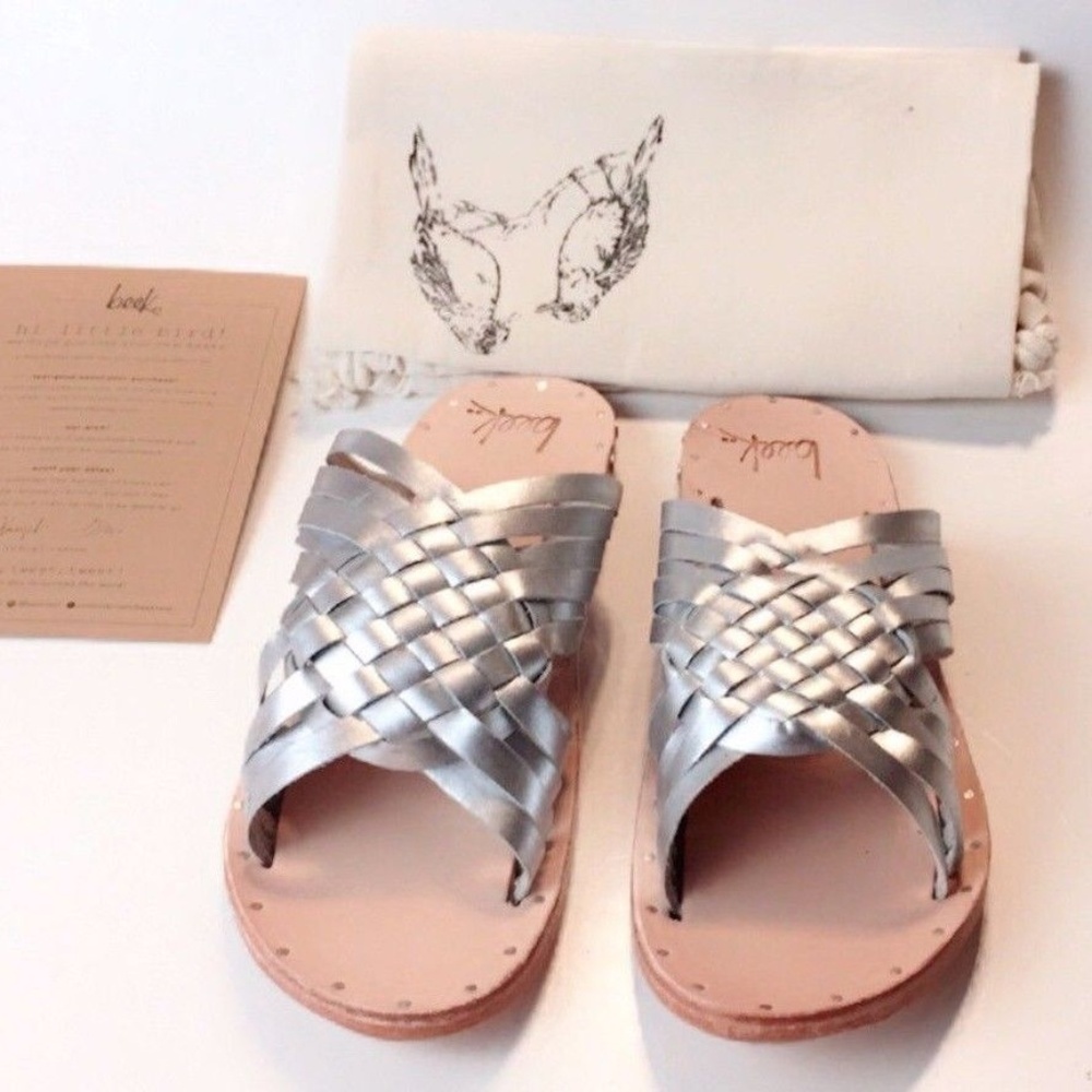 New in box  BEEK Silver leather Sandals
